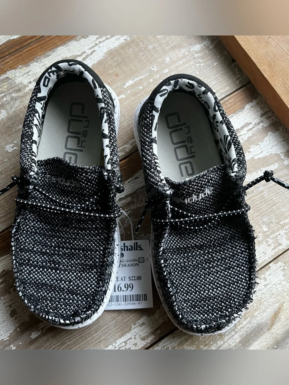 Hey Dude Wally Kids Black Knit Slip-On Sneakers